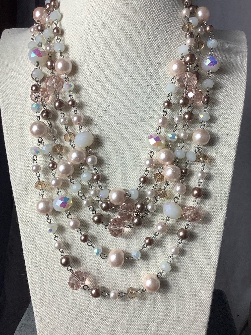Multi-Strand Pink Pearl & Crystal Necklace - Women Jewelry